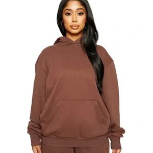 Naked Wardrobe Chocolate Hoodie Sweatshirt with Kangaroo Pocket Size 1X